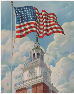[Independence Hall in Philadelphia with US Flag]